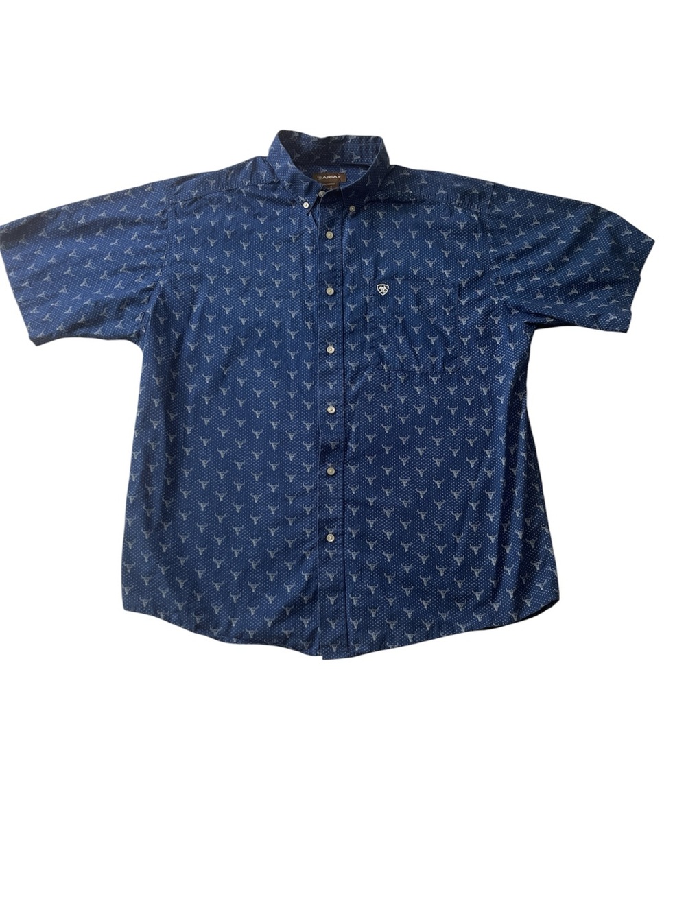 Ariat Men’s XL Western Cowboy Button Up Shirt Longhorn Print Blue Western Rodeo